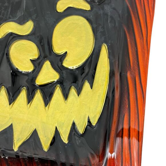 Vintage Halloween Jack-o-Lantern Goofus Glass Serving Tray Plate Orange Black - Picture 3 of 6